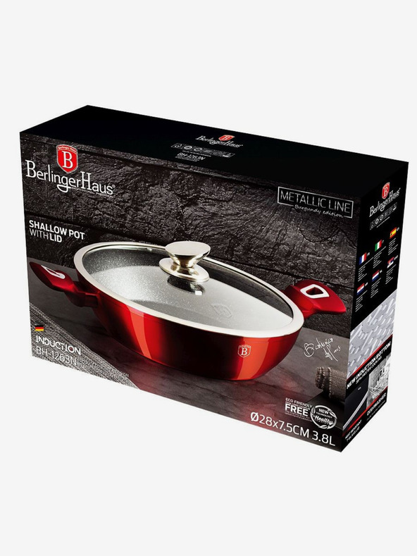 Berlingerhaus Runder Bräter mit Marmoroberfläche und Deckel 28 cm BERLINGERHAUS Burgundy Metallic Line