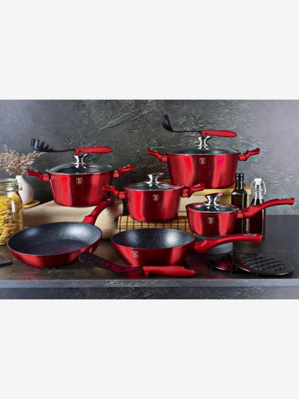 Berlingerhaus Runder Bräter mit Marmoroberfläche und Deckel 28 cm BERLINGERHAUS Burgundy Metallic Line