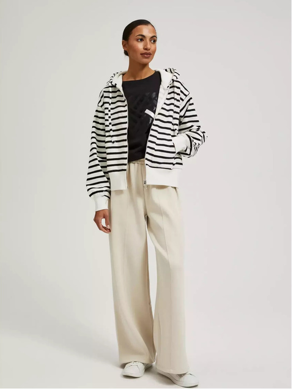 Moodo Schwarz-weiß gestreifte Kapuzenjacke mit Reißverschluss von Moodo