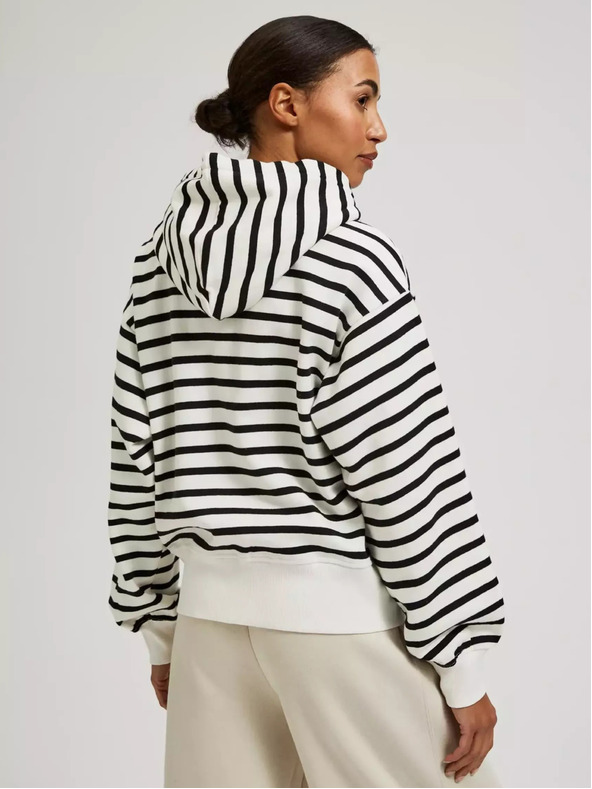 Moodo Schwarz-weiß gestreifte Kapuzenjacke mit Reißverschluss von Moodo