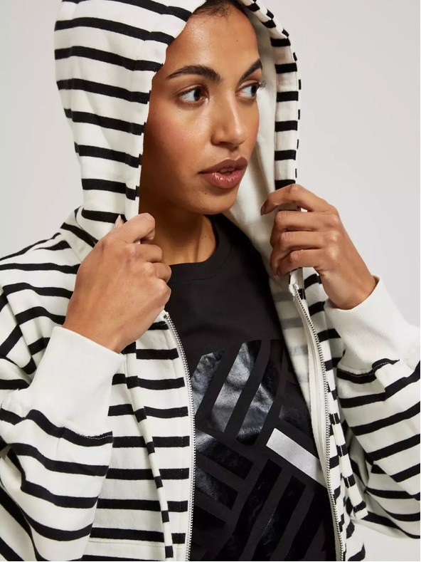 Moodo Schwarz-weiß gestreifte Kapuzenjacke mit Reißverschluss von Moodo