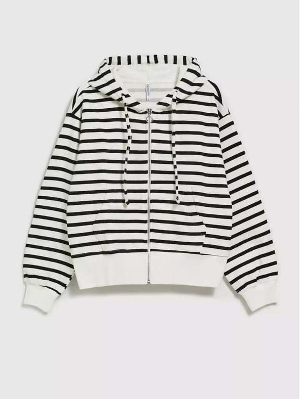 Moodo Schwarz-weiß gestreifte Kapuzenjacke mit Reißverschluss von Moodo