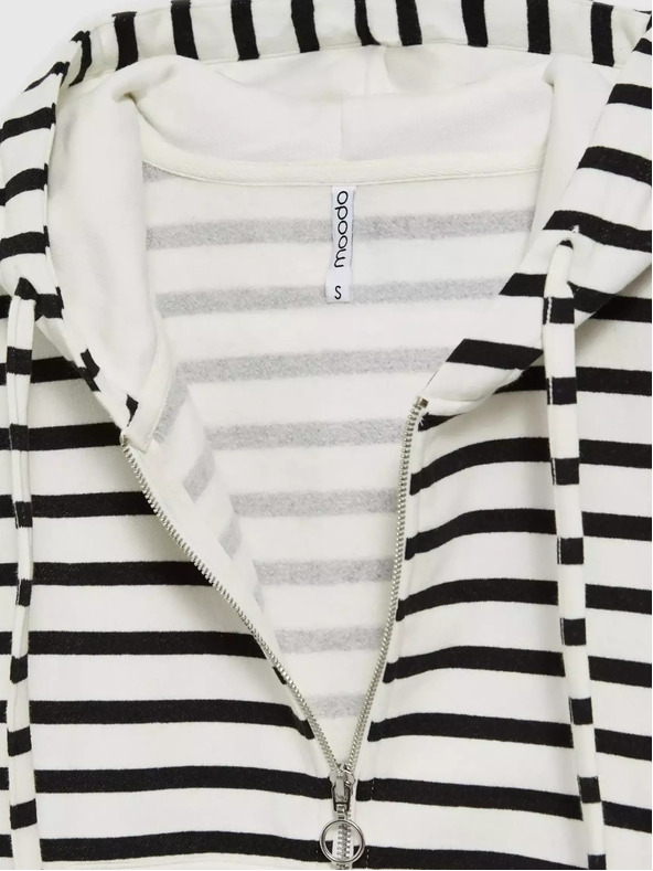 Moodo Schwarz-weiß gestreifte Kapuzenjacke mit Reißverschluss von Moodo