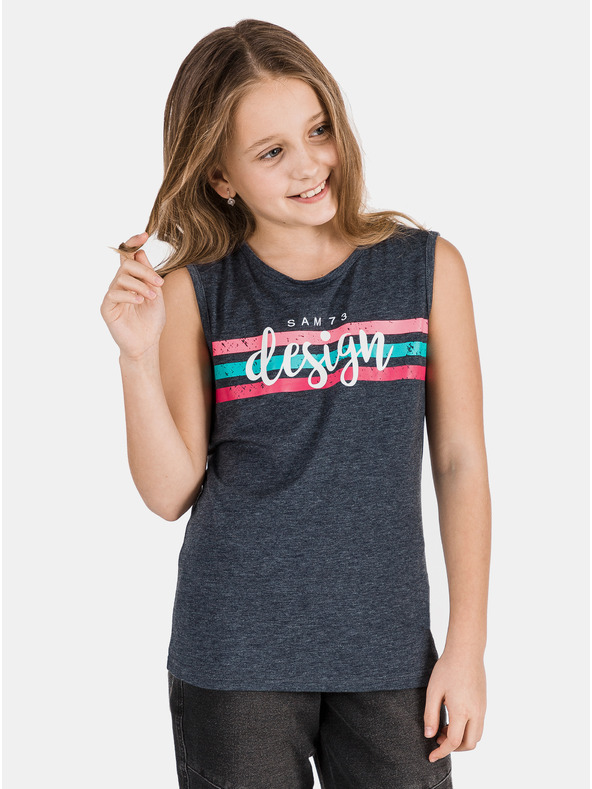 Sam 73 Dunkelblaues bedrucktes Mädchen-Tank-Top SAM 73