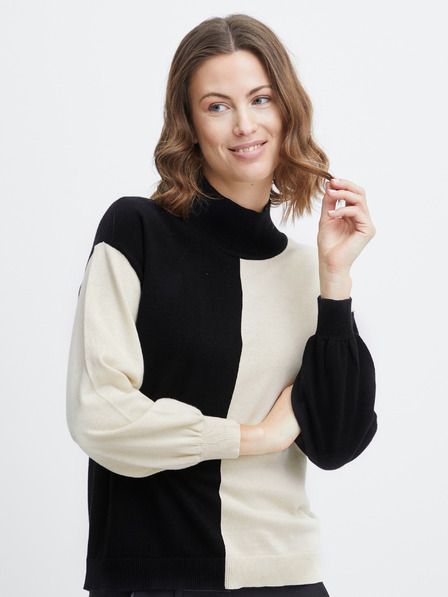 Fransa Cremefarbener und schwarzer Damenpullover Fransa