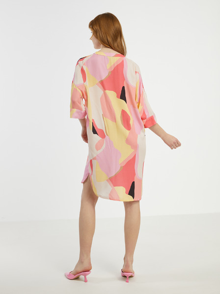 Fransa Cremefarbenes und rosafarbenes gemustertes Hemdblusenkleid für Damen Fransa