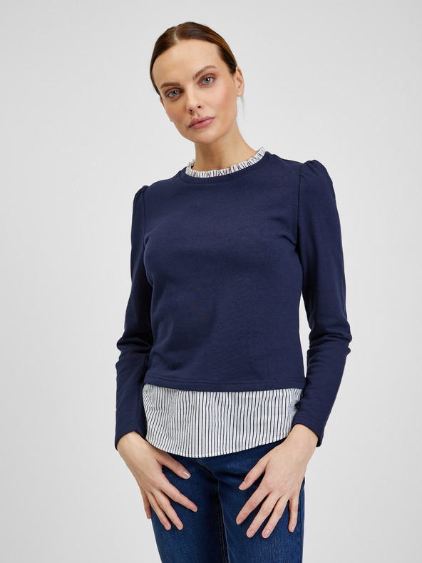 Orsay Dunkelblauer Damen Pullover mit Hemdeneinsatz ORSAY